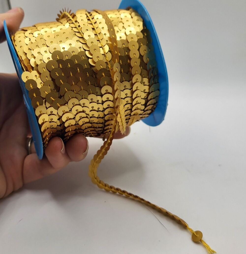 100 yards 6mm Diameter Flat Round Sequin Ribbon Sequins Matte Gold